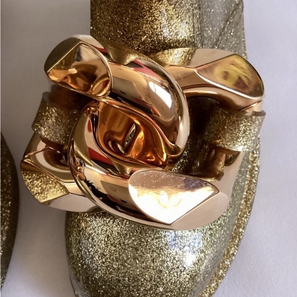J.W. Anderson Gold Glitter Chain Rubber Rain Booties SZ 6.5 /36.5 - Picture 7 of 10